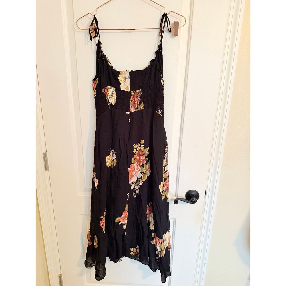 Reformation Dress Womens 12 Black Floral Juliette Tie Strap Ruffle Midi Viscose - Picture 7 of 9